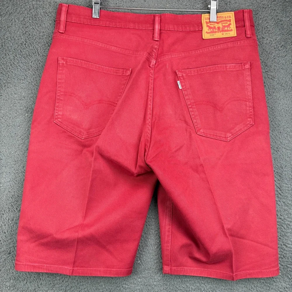 Levis 569 Loose Fit Denim Shorts Mens 36 Red Cotton Blend Baggy Streetwear